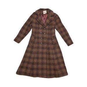 Vintage 1970s Brown Tweed Wool Blend Tench Coat